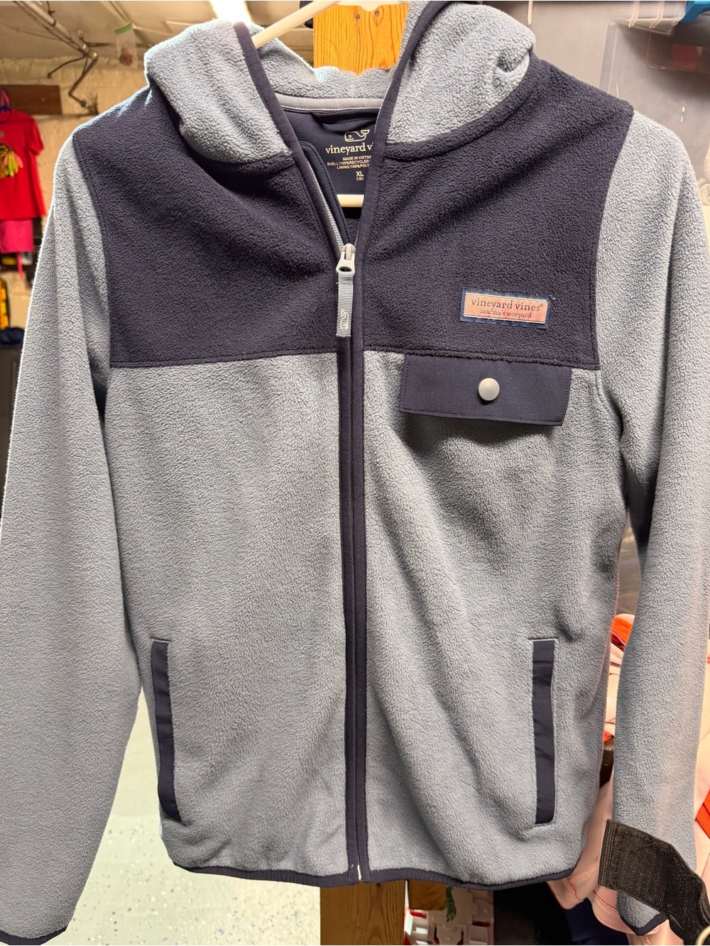 Vineyard Vines Kids Two-Tone Navy and Light Gray Fleece Hoodie